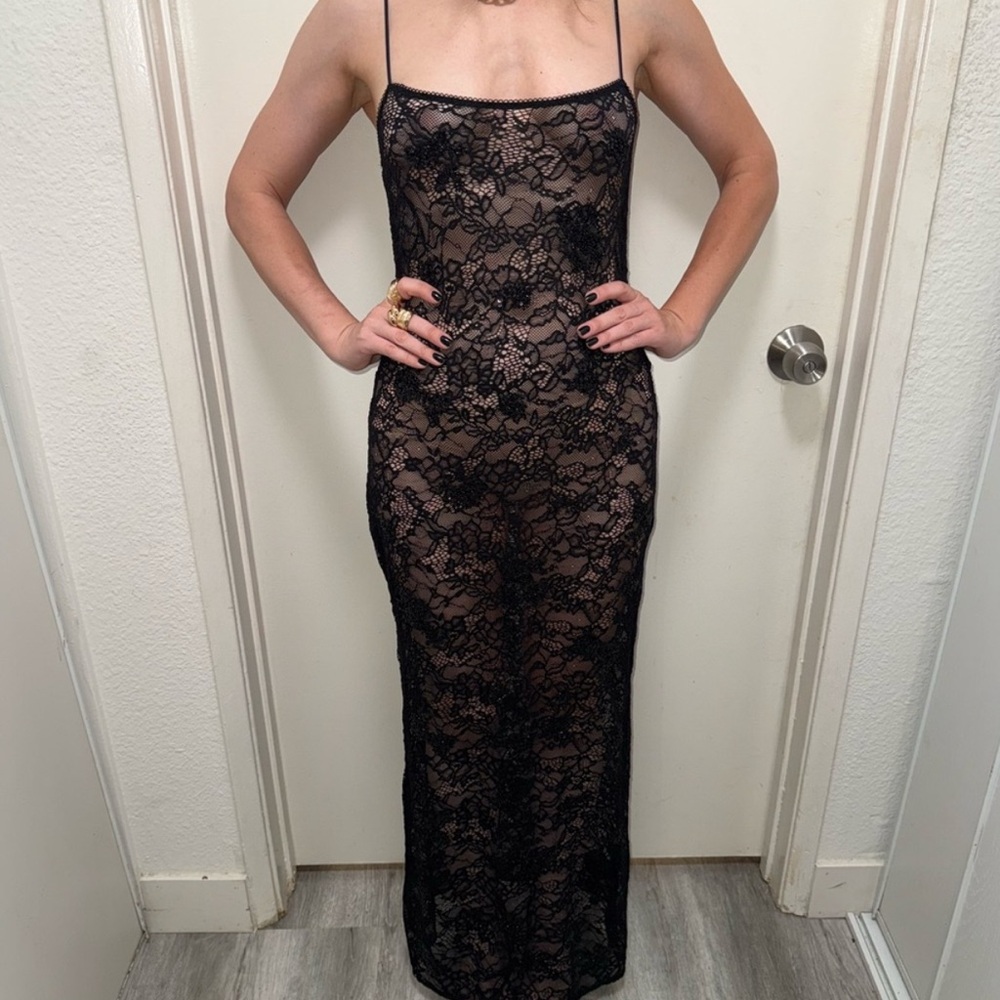 Black Lace Slip Maxi Dress - ALL SAINTS